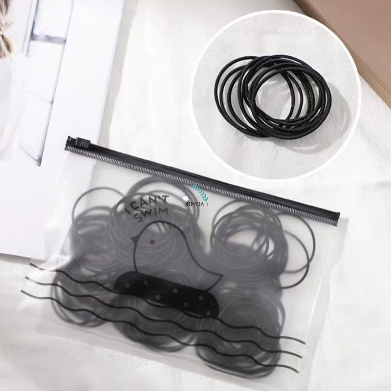 HC Ikat rambut  Karet Rambut Elastis Warna Polos 2 warna 100Pcs Gaya Korea untuk Wanita-HC2430 HITAM