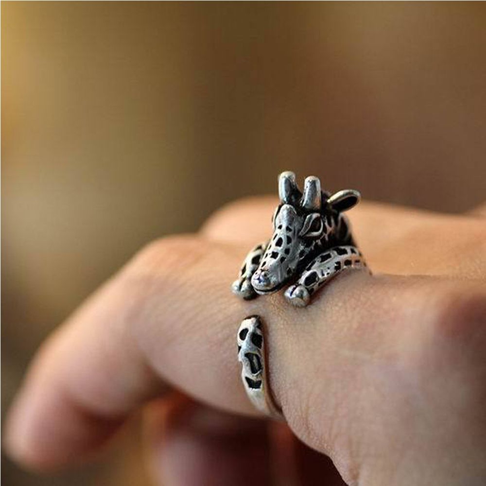 MXBEAUTY Vintage Open Finger Ring Burnished Retro Jewelry Animal Ring Cuff Wrap Silver Planted Anti-Silver Gifts Lovely Adjustable Giraffe/Multicolor
