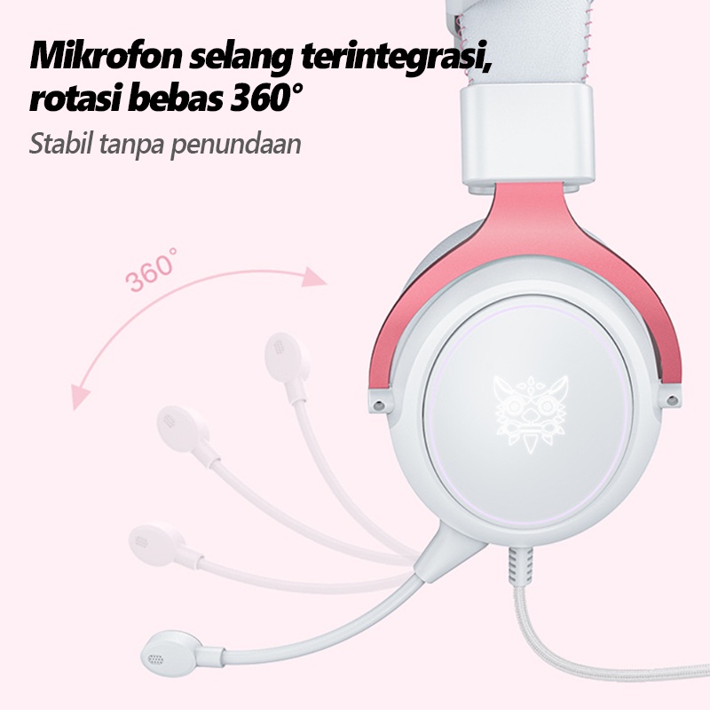 ONIKUMA X10 Pink Cute Cat Ears RGB Head-Mounted PC Gaming Headset RGB Earphone Pembatalan Kebisingan Headphone Gaming