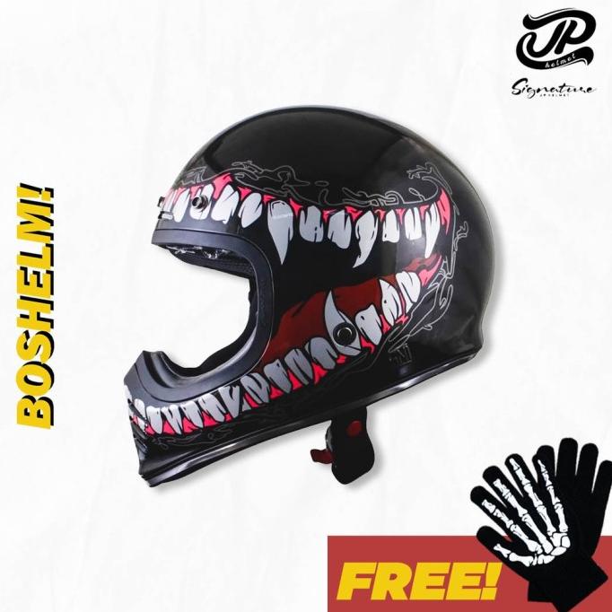 BOSHELM HELM CAKIL JP SIGNATURE SGN-06 VENOM BLACK HELM RETRO FULL FAC HNJ5121GJ