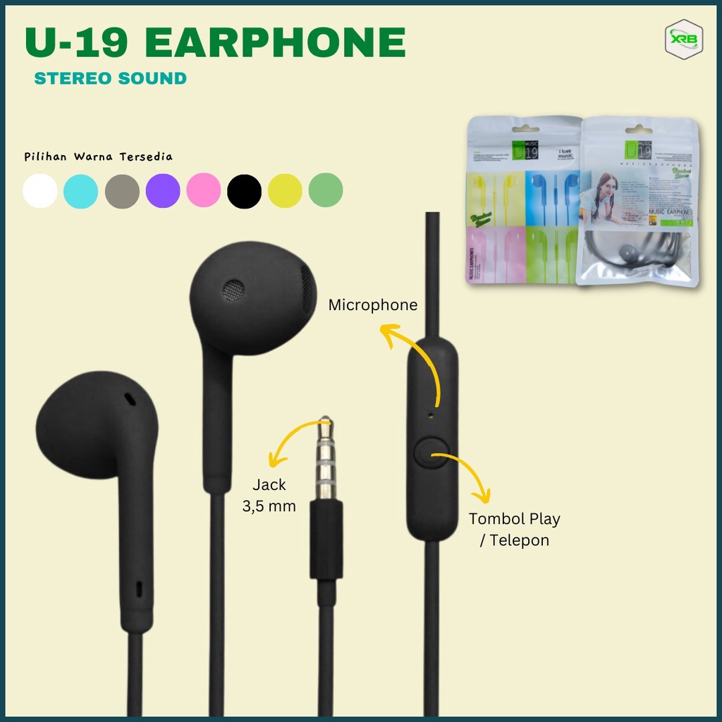 U19 MACARON handsfree headset earphone macaron hifi extra bass matte colour