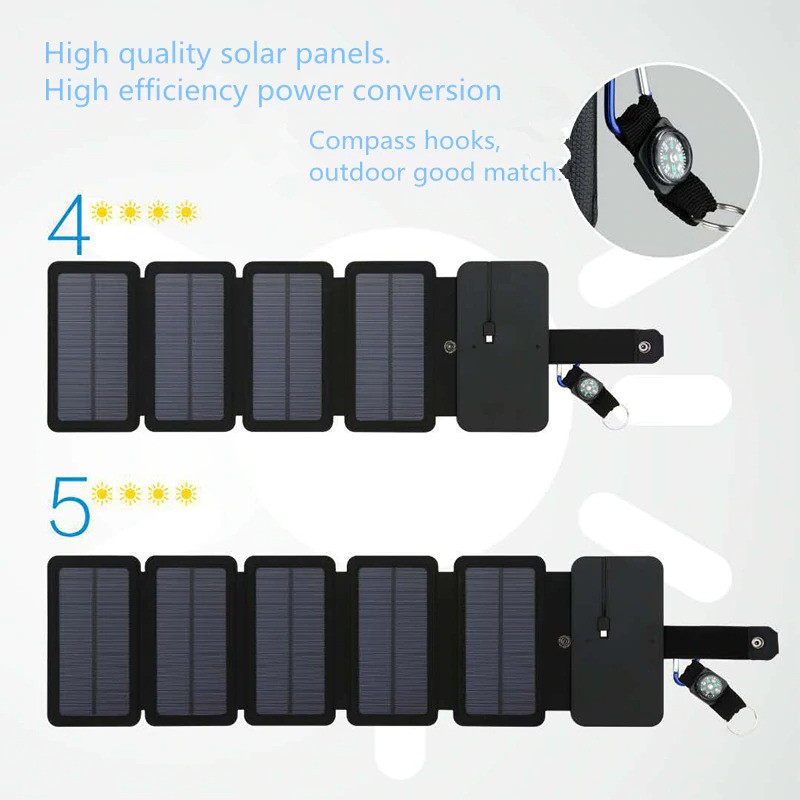 Charger Solar Panel Portable 5 Folding USB Output Port 9W 5V - KER-SO1 - Black