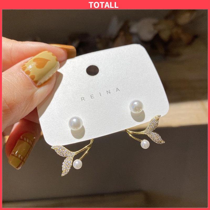 COD Anting Fashion Korea Tusuk Silver 925 Wanita Desain Ekor Ikan Hias Mutiara 2022-Totall