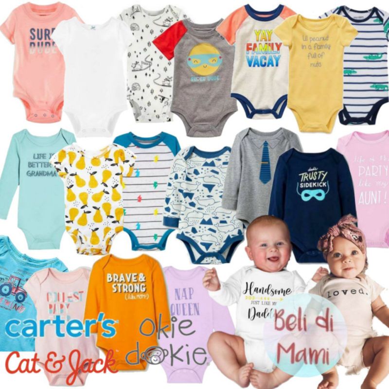 Size 0, 3, 6, 9 bulan. Baju Bayi Laki Perempuan Branded Original – Jumper Romper Bodysuit Lembut & N