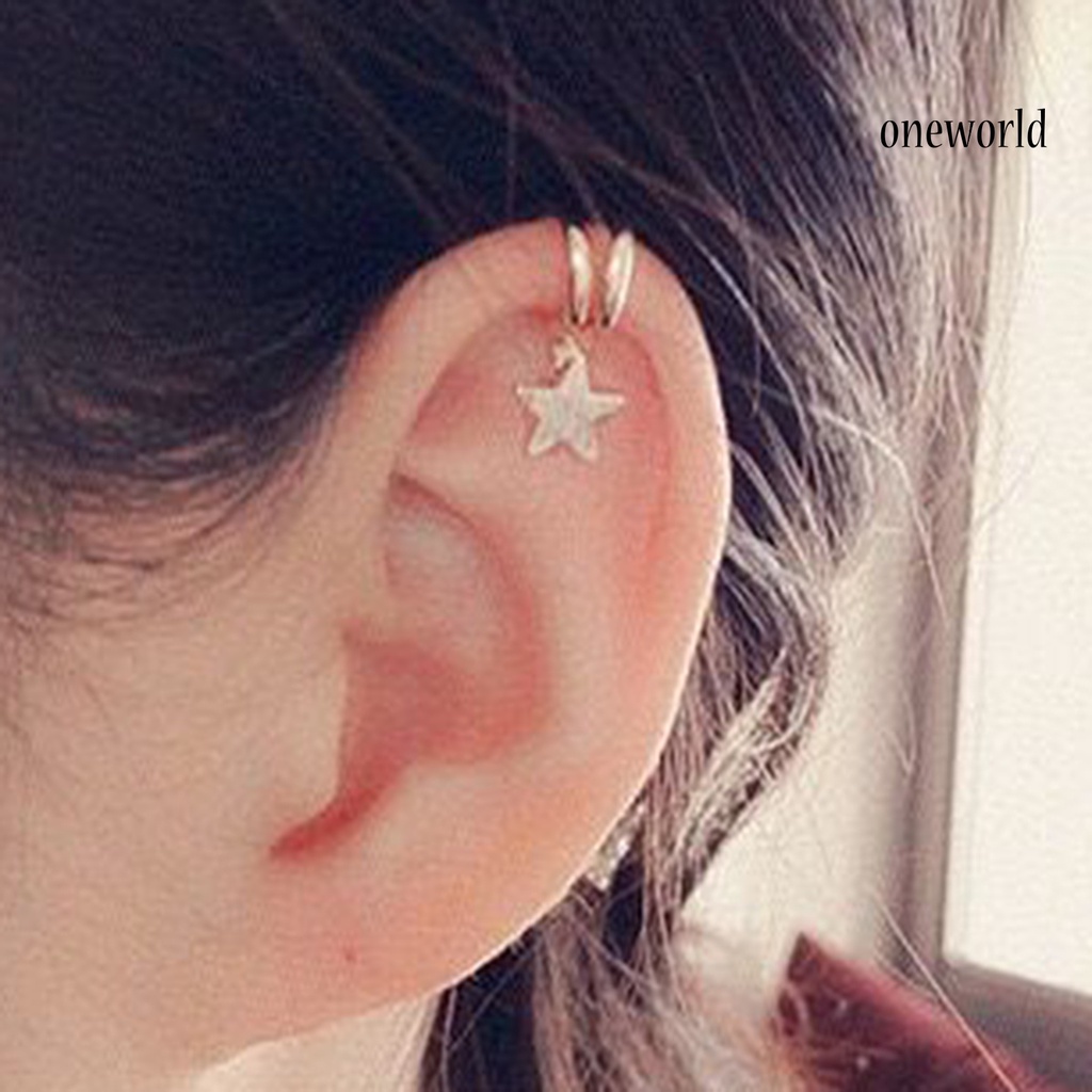 OW# 2Pcs Ear Cuffs U Shape Elegant Women Five-pointed Star Earrings for Dating