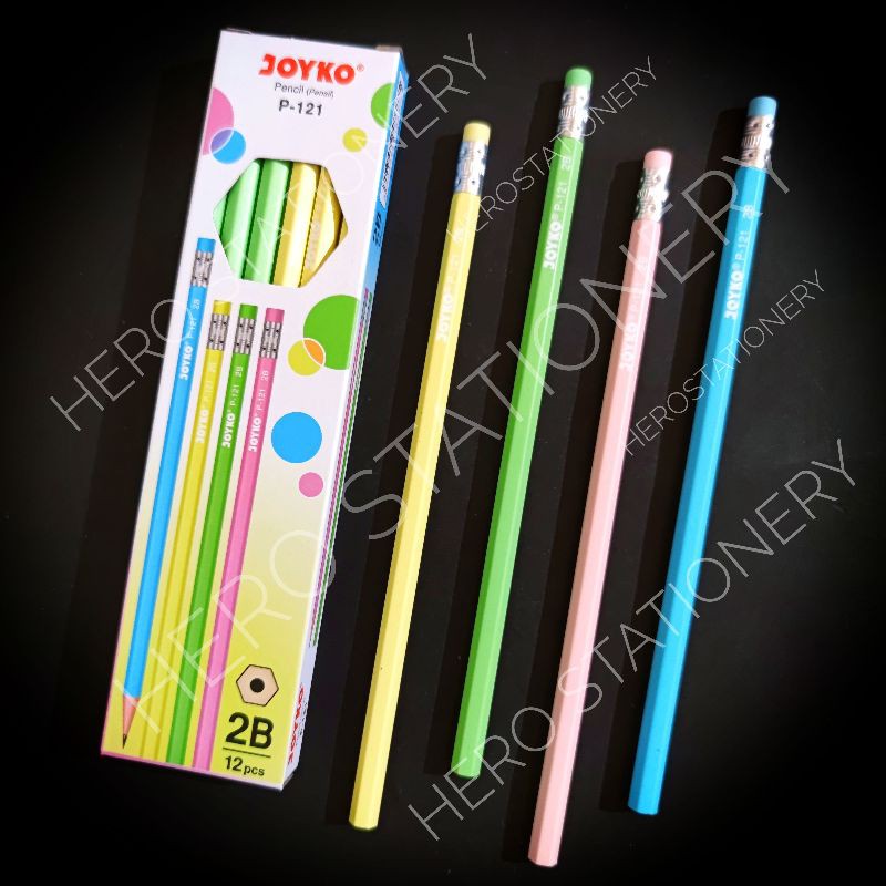 

Pensil 2B pencil joyko kayu pastel plus penghapus P-121 . 12 unit