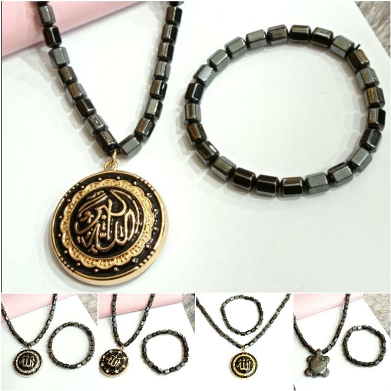 Fourfashion Kalung kesehatan magnet berlambang lafadz allah bonus Gelang YT093