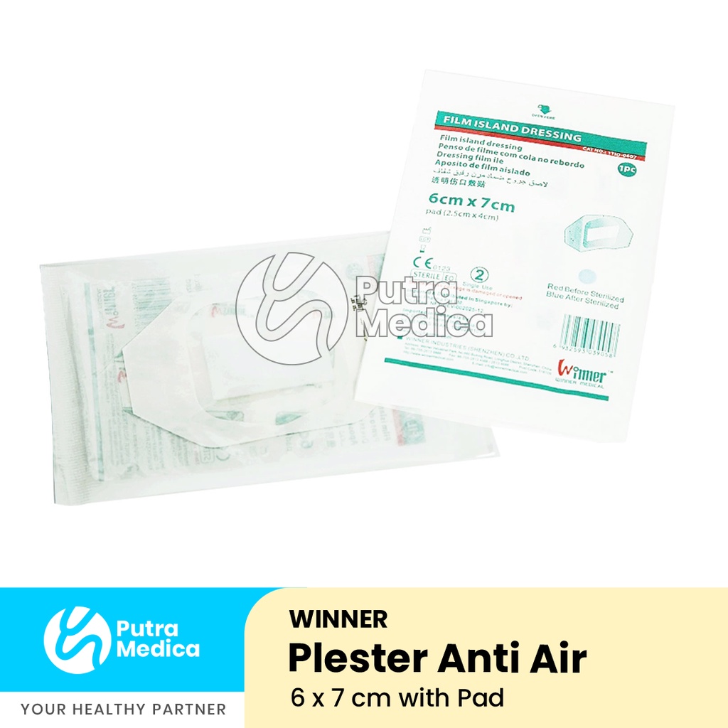 Winner Film Island Dressing with Pad [6x7cm ] - 1 Pc / Plester Anti Air dengan Bantalan / Plaster Penutup Luka Transparan