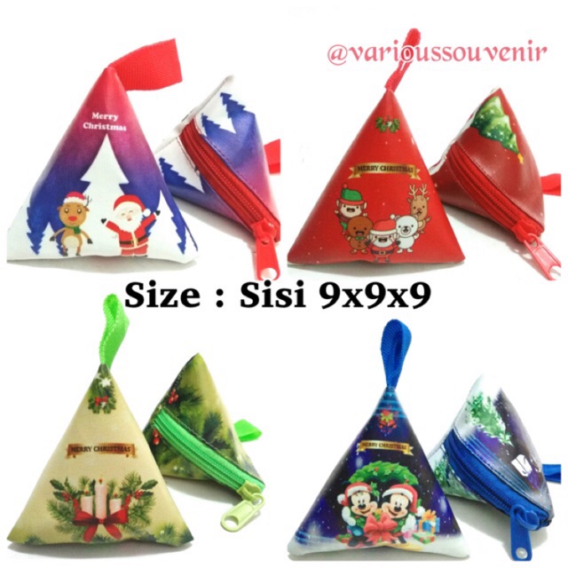 Dompet Segitiga Souvenir Natal Christmas Edition Untuk Koin atau Tempat Kunci Murah Lucu Santa