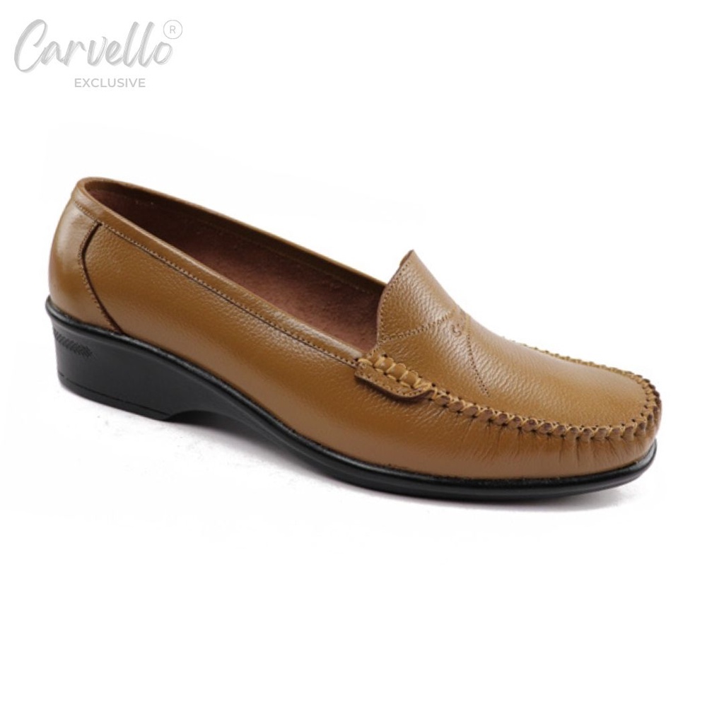 Sepatu Pantofel Wanita Kulit Mocchasin Carvello 1206 Camel