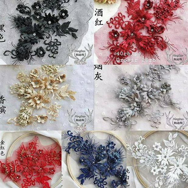 Lace Bordir Bunga 3D /Aplikasi Bordir/Bordir Tempel