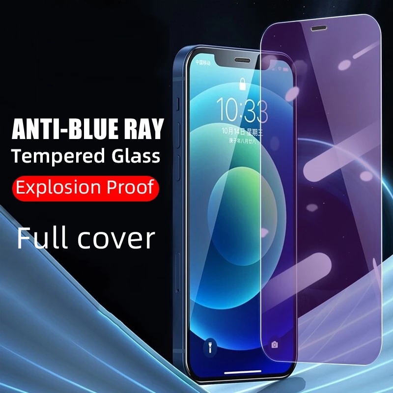 Pelindung Layar Tempered Glass Anti Bluelight Untuk iPhone 11 12 13 Pro MAX X XS MAX XR 6 7 8 Plus SE 2020 12 13 mini