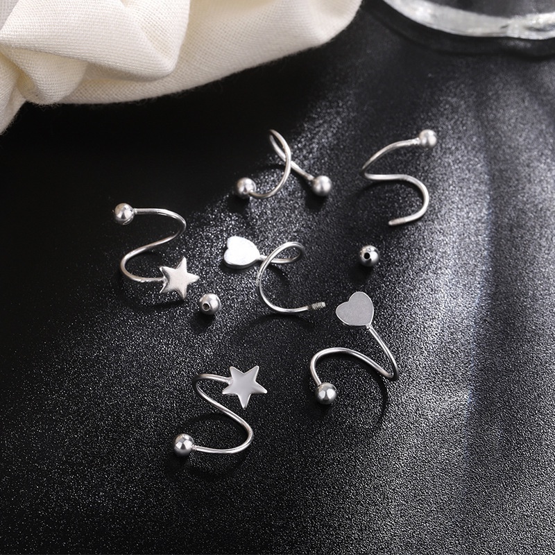 Anting Stud Bentuk Spiral Bola Bintang Hati Kecil Bahan Stainless Steel Gaya Minimalis Untuk Wanita