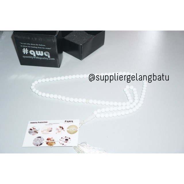 tasbih batu WHITE ONYX 99 butir premium tasbeh PUTIH kilap alam akik aksesoris muslim pria wanita