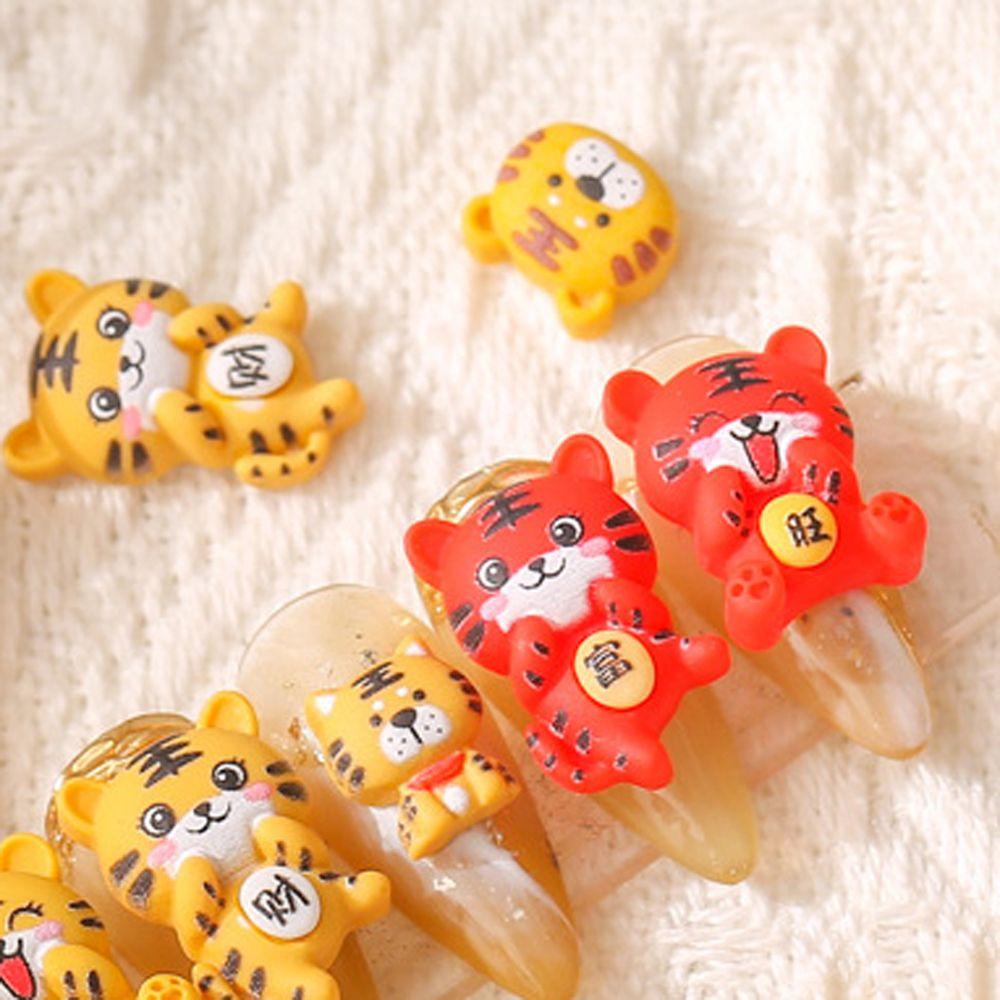 AUGUSTINA Agustinina Kartun Dekorasi Nail Art Merah Gaya China Kuning Resin Hewan Manicure Aksesoris DIY Perhiasan Kuku