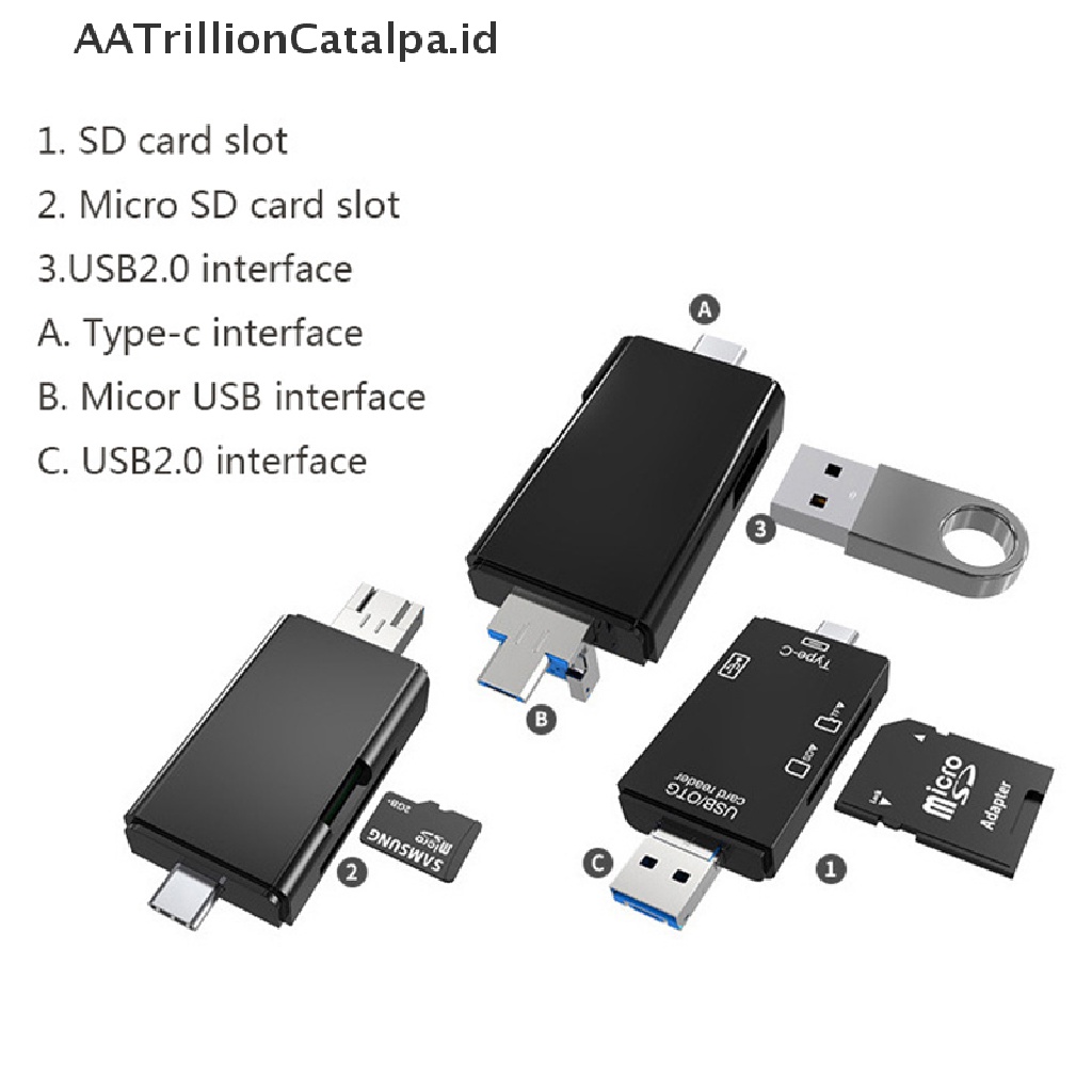 Aatrillioncatalpa Card Reader OTG USB 3.0 Tipe-C TF-SD 6in1 Tahan Lama