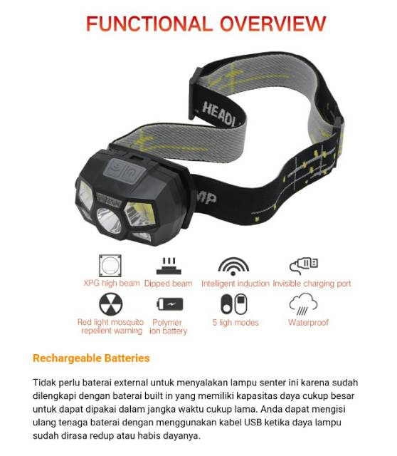 headlamp outdoor waterproof -Headlamp usb- Sensor- senter kepala- led -bisa cod - 10000 Lumens