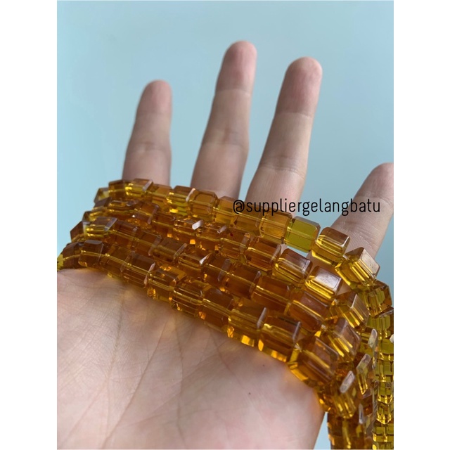 kristal Ceko kotak 8 x 8mm yellow QUARTZ crystal bening bross PREMIUM