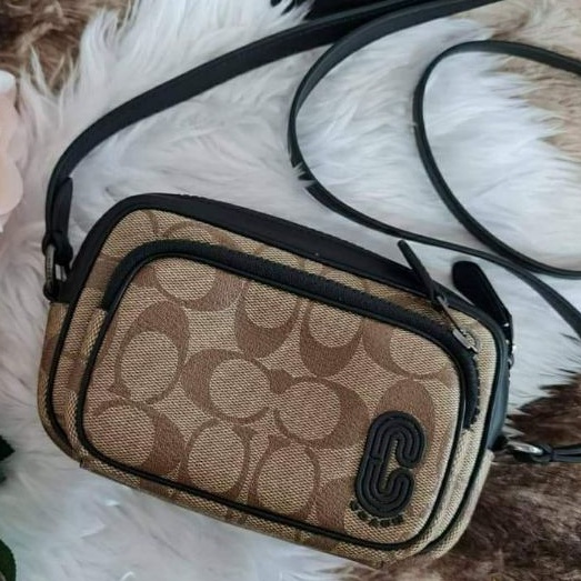 COACH 1217 MINI EDGE DOUBLE POUCH CROSSBODY SIGN BROWNBLACK