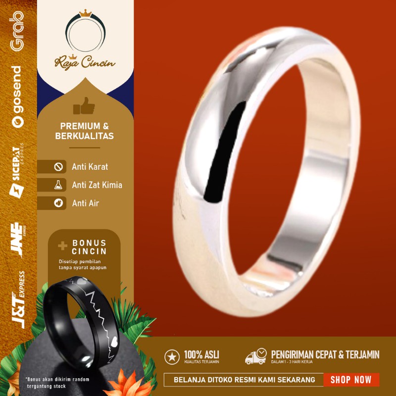 Cincin Titanium Wanita Pria Anti Karat Perak Polos