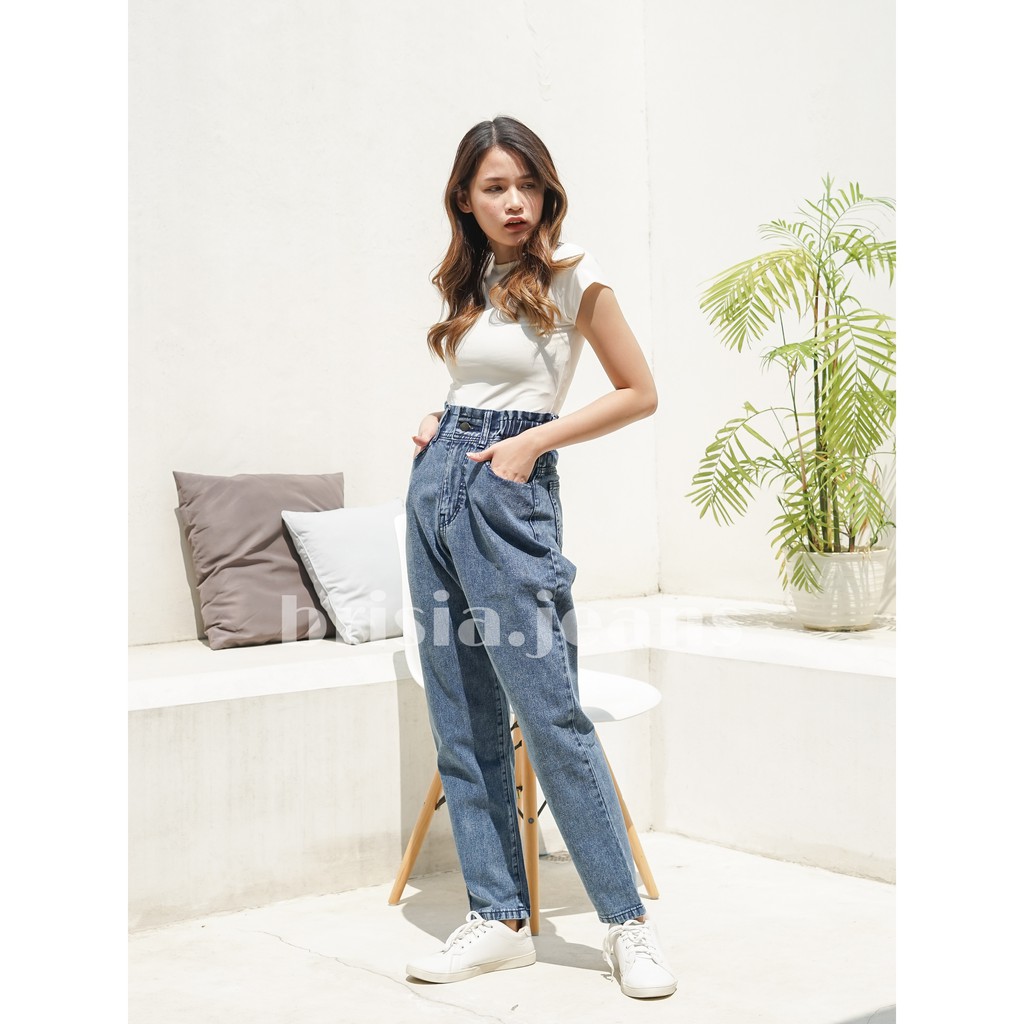 BRISIA JEANS - JI-EUN Boyfriend Jeans Size 27-38 - Snow Blue - Snow Black / Highwaist Jeans
