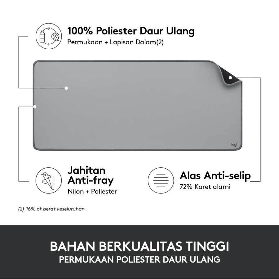 Logitech Desk Mat Studio Series Mouse Pad XL Polos Anti-Slip - Mid Gray