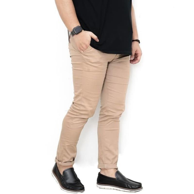 CELANA CHINO Panjang pria Slimfit KERJAHARIAN Santai Casual Formal Hitam Abu Cream Mocca Size 27-35