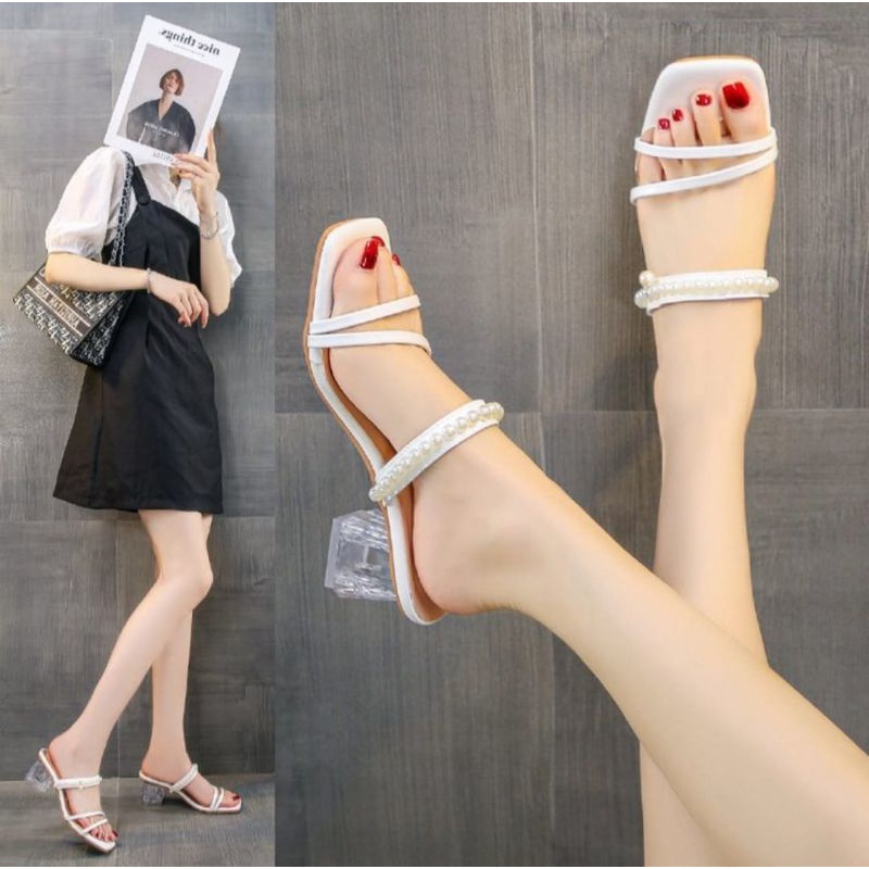 Sendal Slip Sandal Selop Jinjit Hak Tahu Kaca Haihil Wanita Cewek Perempuan Lebaran Terbaru 2021 Pre