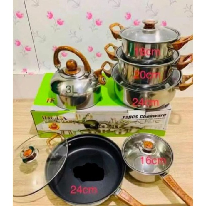 Panci Stainless steel Cookware set idola 12 pcs