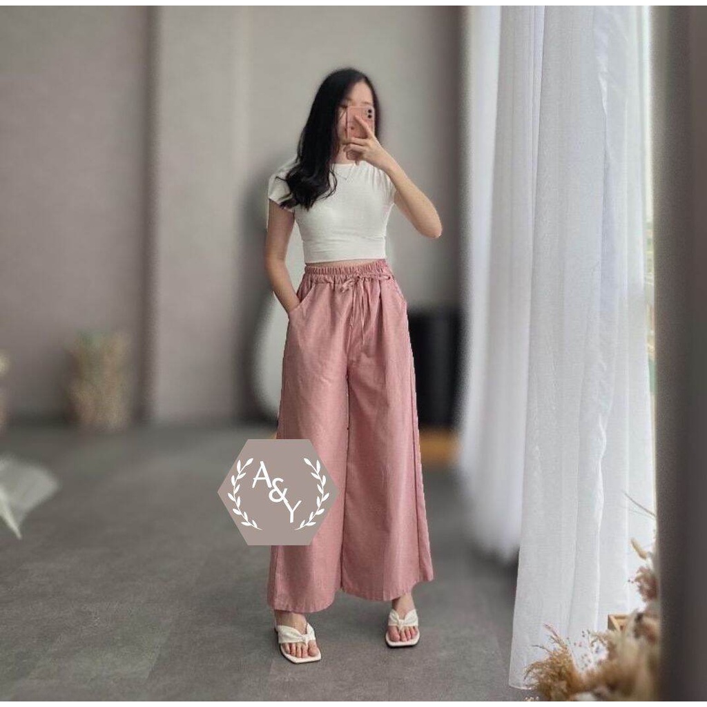 CELANA KULOT LINEN RAMI PREMIUM / KULOT LINEN HIGHWAIST PREMIUM JUMBO / CELANA WANITA LINEN PREMIUM