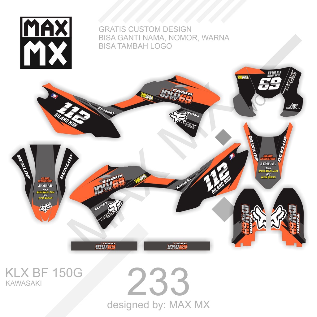 DECAL STIKER MOTOR KLX BF 150 G MOTIF ABU ORANGE SIMPLE