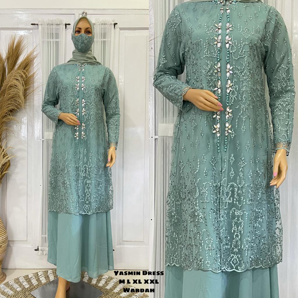 Permata Olshop / Yasmin Dress JN / Gamis Pesta Mewah / Kebaya Gamis Modern / Kebaya Terbaru / Kebaya Modern / Dress Kondangan