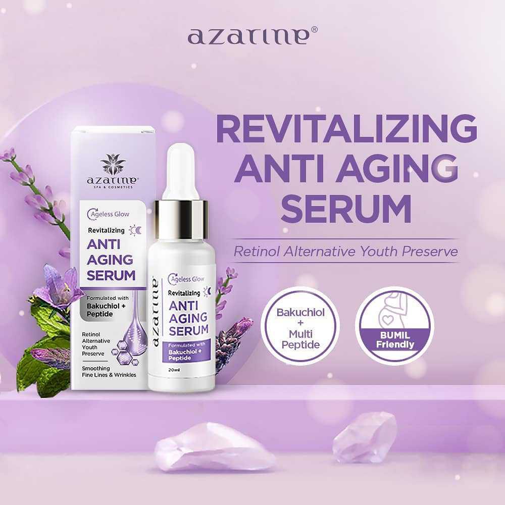 Azarine Revitalizing ANTI AGING SERUM 20 ml - Mengandung Bakchiol, Hyaluronic Acid &amp; Peptide - Kemasan Ungu Mengandung Hyaluronic Acid Azzarine Azarin Azzarin  Anti Wrinkles