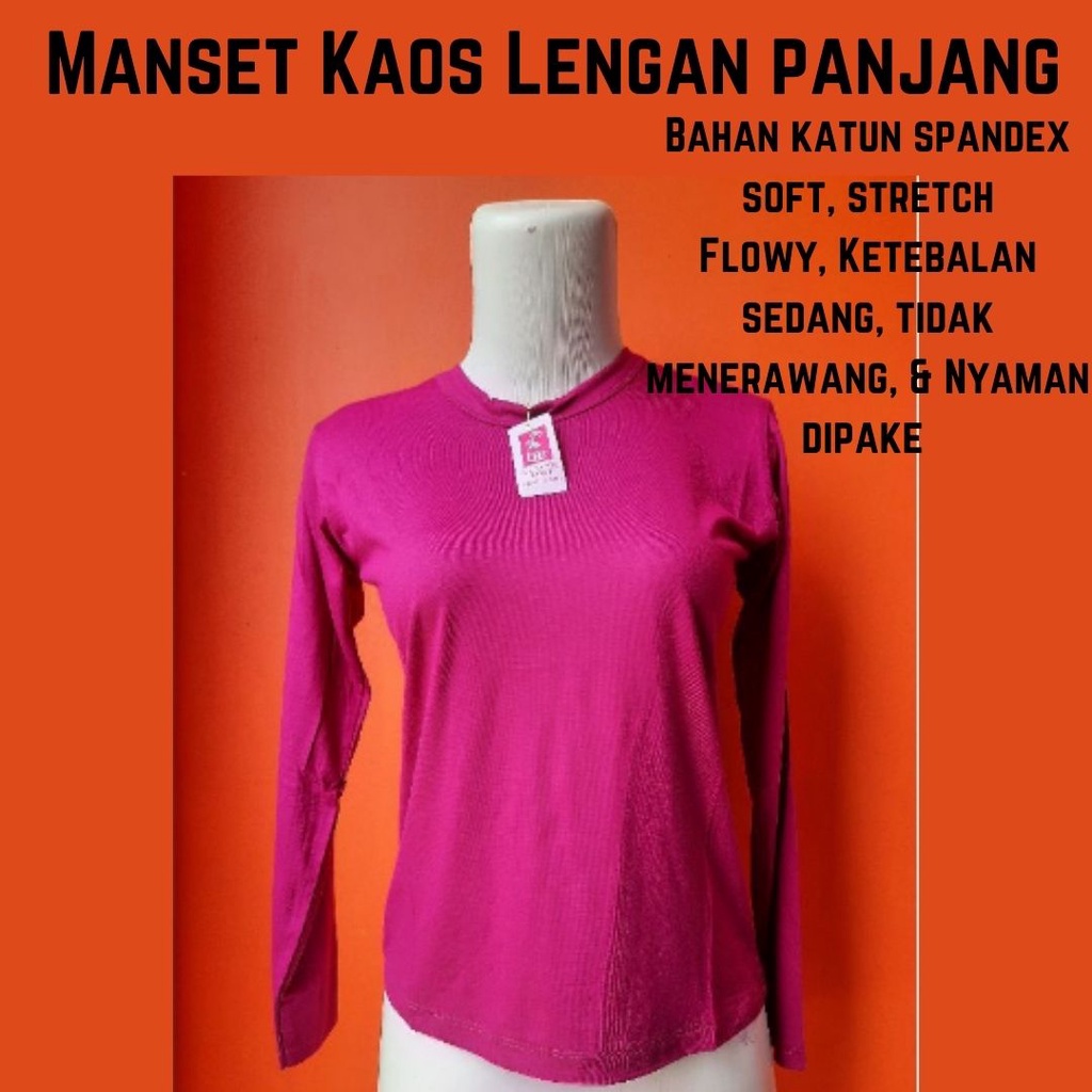 Manset Kaos lengan panjang bahan katun Stretch, Manset wanita baju lengan panjang polos,Kaos lengan 