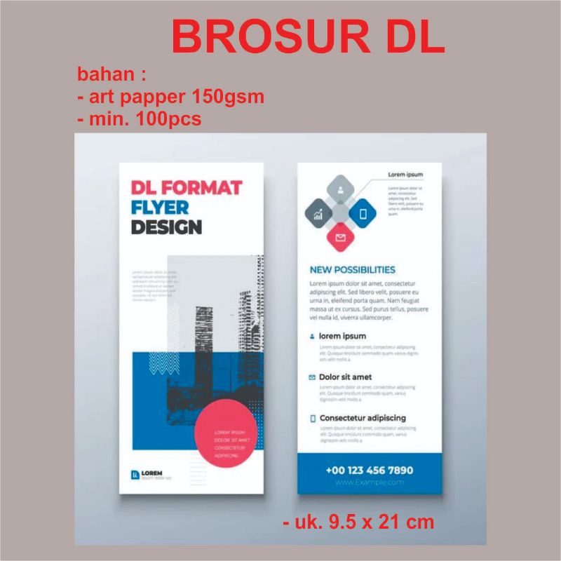 

Brosur / flayer DL (9.5 x 21 cm) bahan art paper 150 gsm