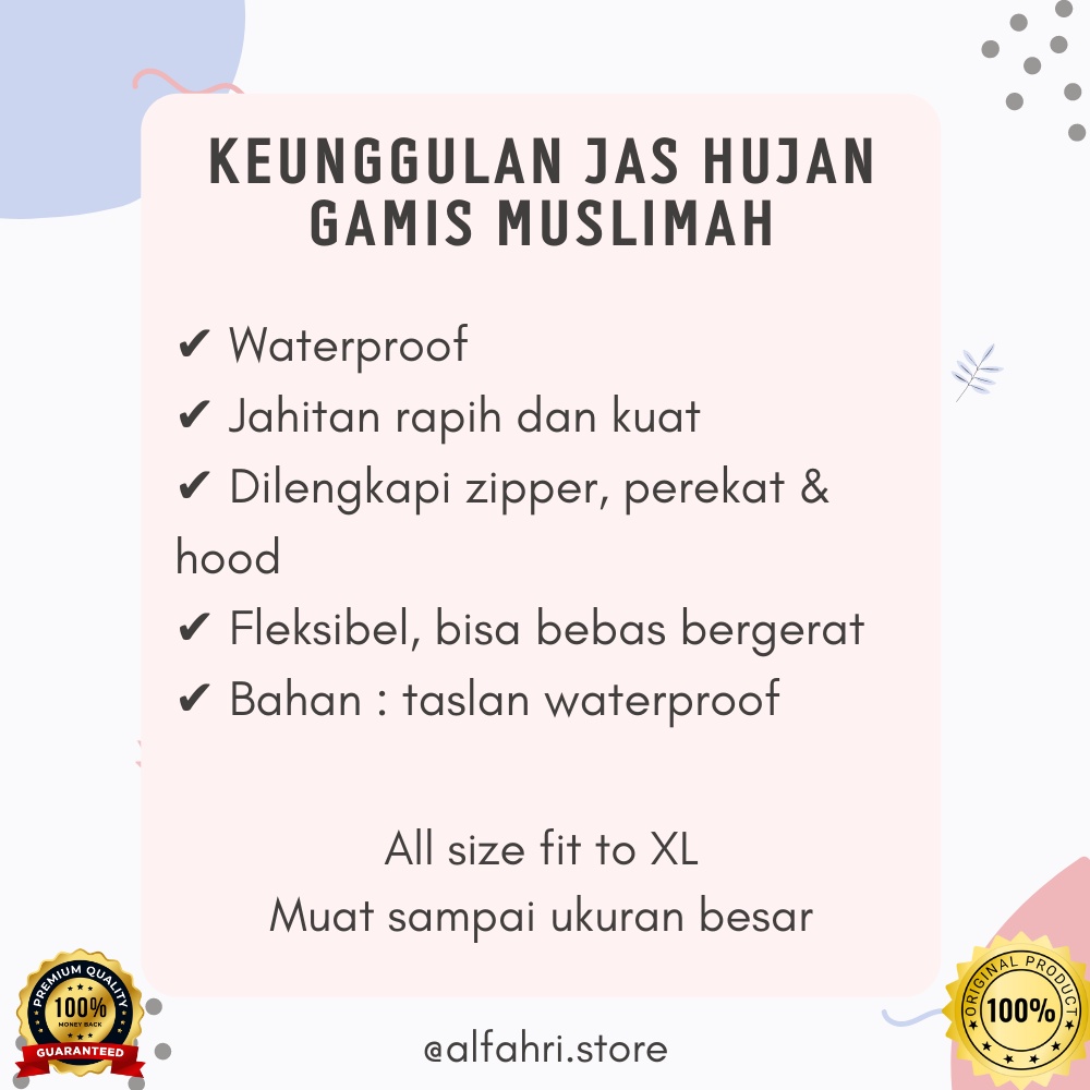 Alfahri store Jas hujan wanita ponco syari premium /  jas hujan gamis muslimah / jas hujan rok wanita syar'i / jas ujan / jas hujan dewasa wanita / jas hujan wanita anti air / jas hujan wanita gamis / mantel hujan wanita