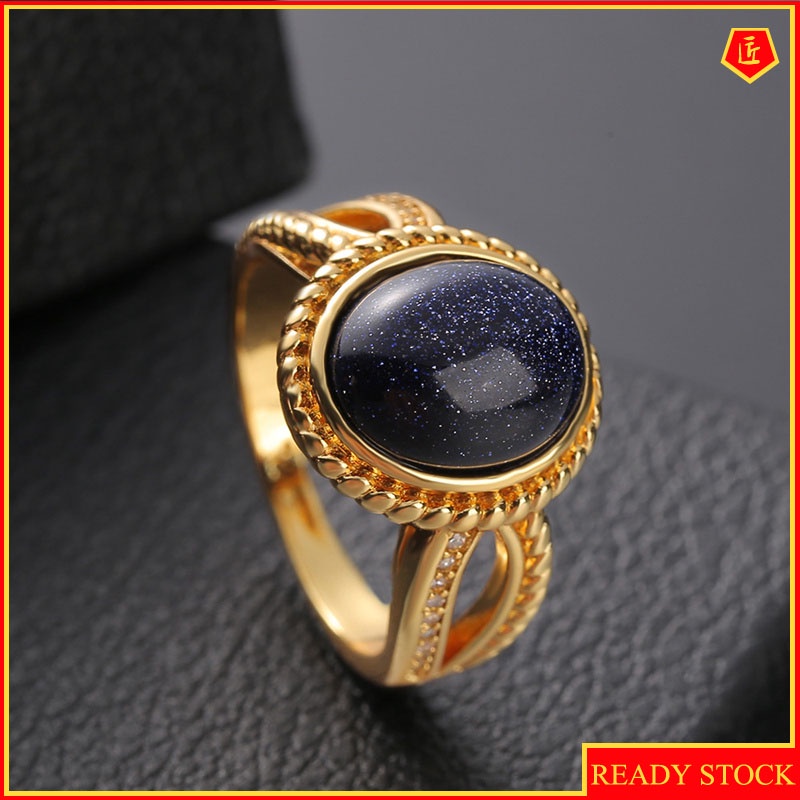 [Ready Stock]Elegant Blue Starlight Stone Ring 18K Gold