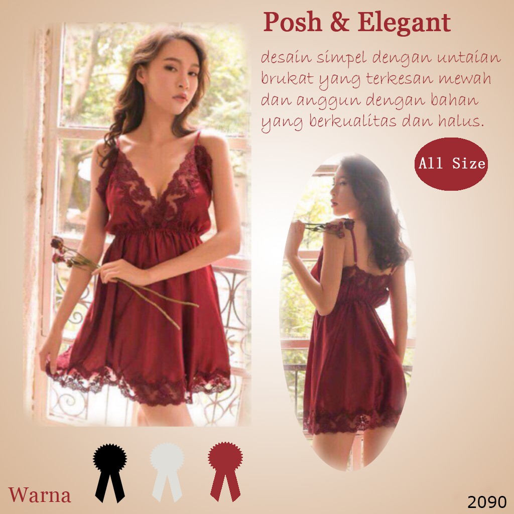 LINGERIE DRESS + G STRING WANITA SILK SATIN SEXY CANTIK HIGH QUALITY 2090