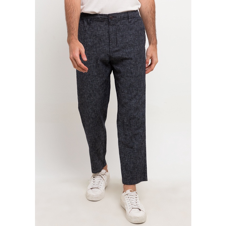 Giordano Low Rise Slim Tapered Linen - Celana Pria - Black White