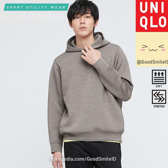 Uniqlo Pullover Sweat Dry Hoodie Ultra Stretch Pria Abu Gray 435102 Kualadana