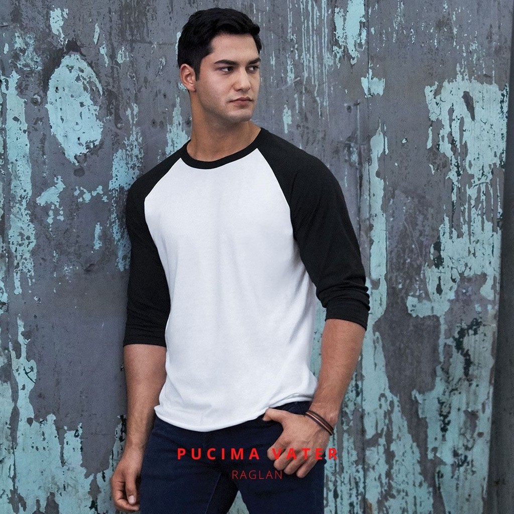 Kaos Raglan Polos Pucima Putih Hitam / Premium Cotton Combed 24s