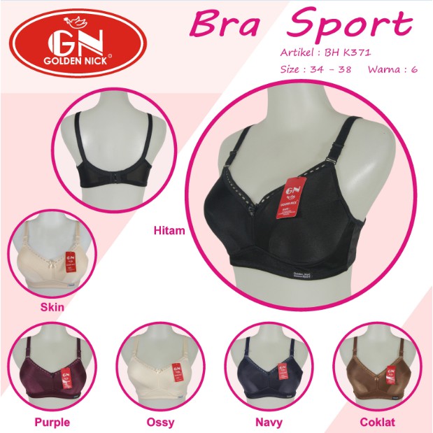 SUPER SOFT Golden Nick - Bra Sport Remaja Dewasa Busa Tipis Tanpa Kawat Mengkilap BH K371