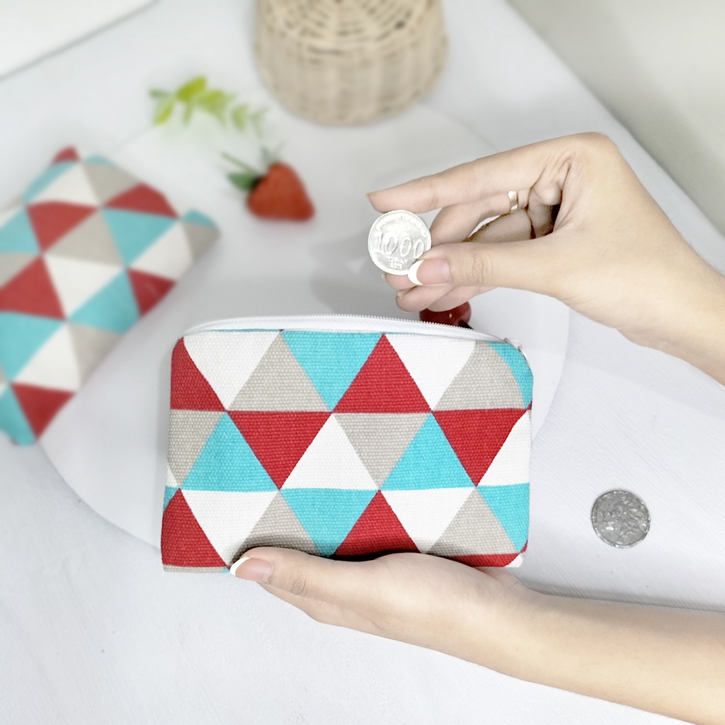 Dompet wanita dompet kain canvas tempat koin dan kartu dompet pembalut