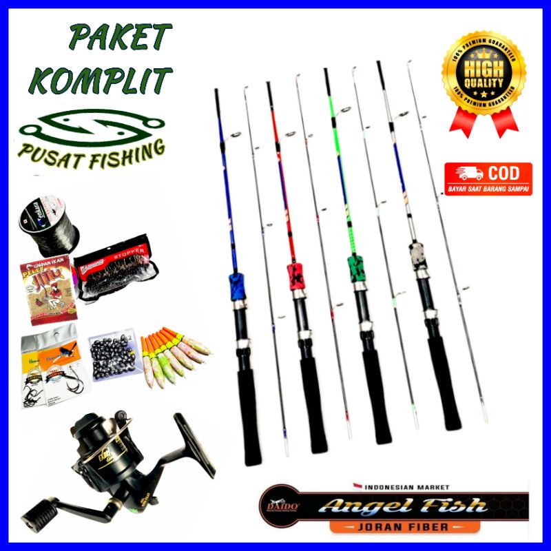 Set Alat Pancing Reel Power Handle Joran Fiber DAIDO 1.20 - 1.50 meter 9 Kg