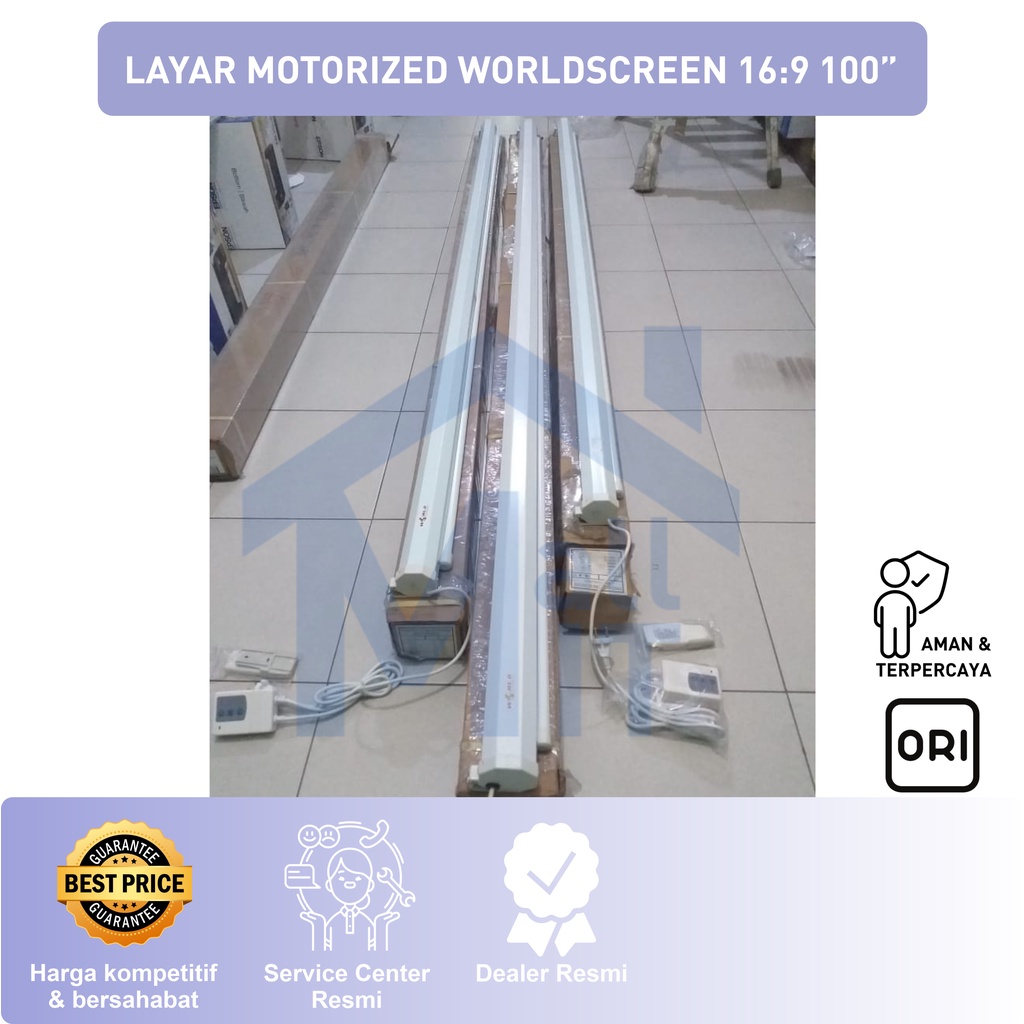 Mdn Layar MOTORIZED PROYEKTOR 100 inci 16:9 WORLD SCREEN 221cm x 124cm