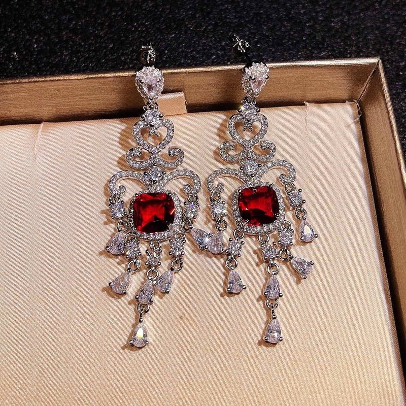 Luxury Vintage Ruby Sterling Silver Needle Eardrops