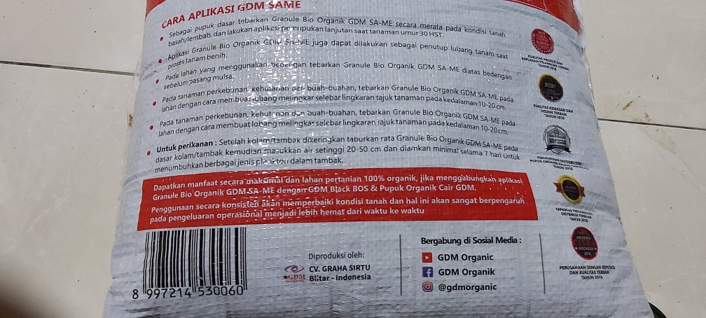 Gdm Granule Bio Organik Same Pupuk Padat Tanaman