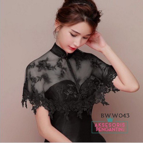 [PRODUK TERLARIS] BOLERO BRUKAT CARDIGAN PESTA PERNIKAHAN LACE HITAM BWW043