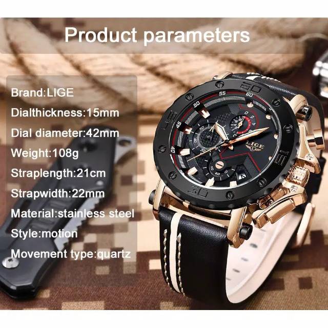 Jam tangan pria Olahraga Perhiasan Mewah Kulit Waterproof Quartz Watch JM45