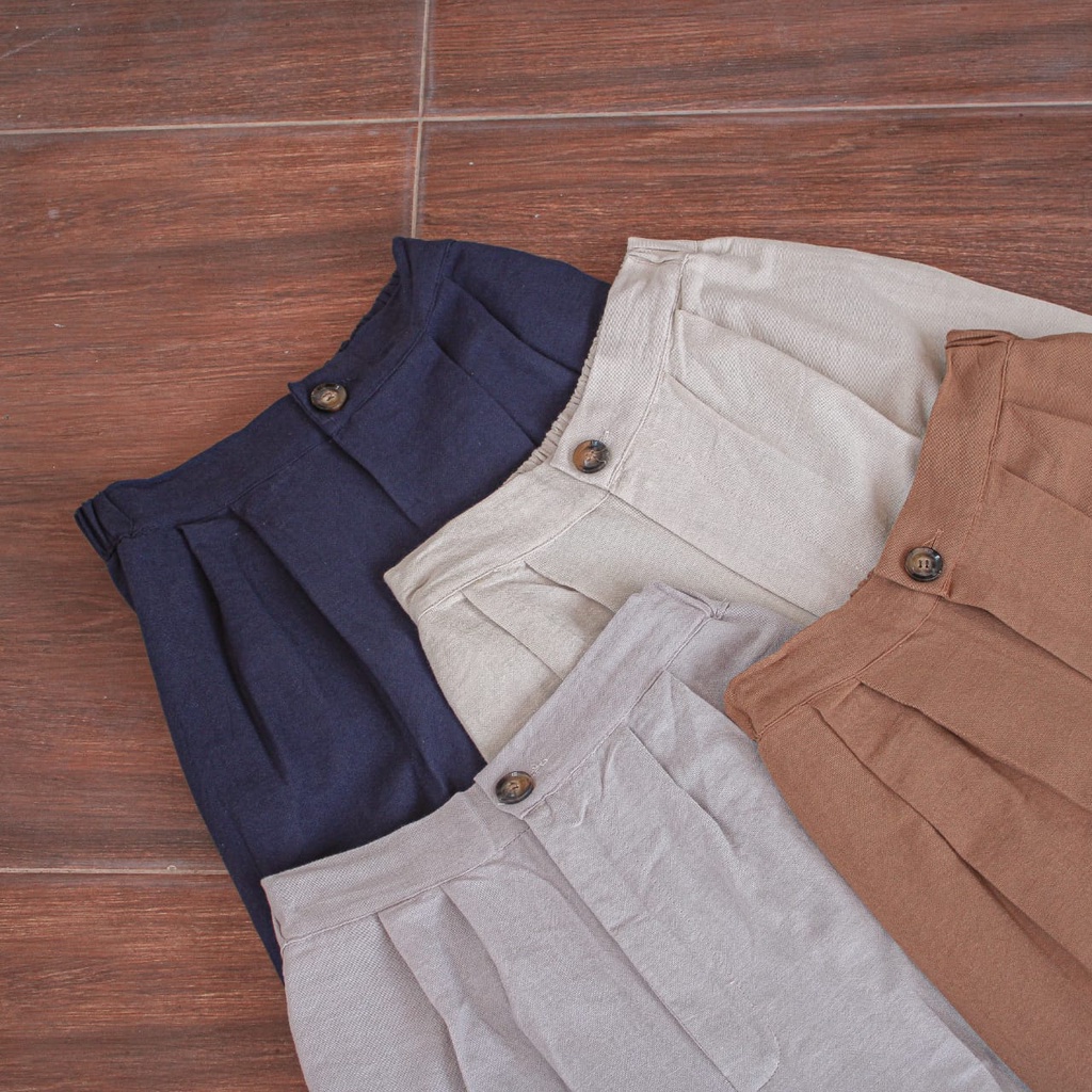 KULOT WANITA BAHAN LINEN MODEL LURUS KANCING-8